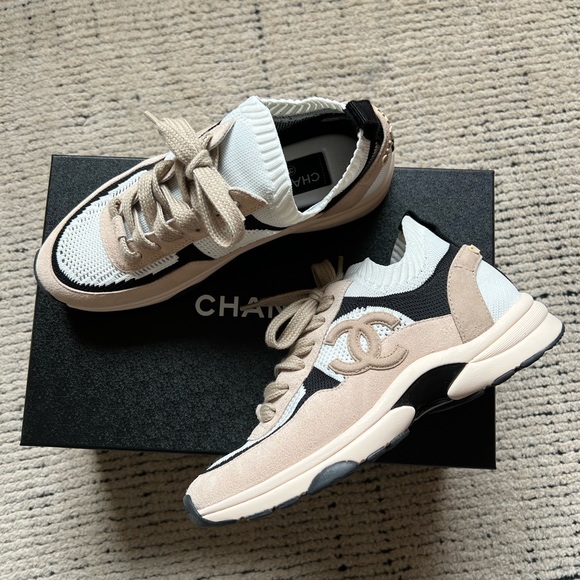CHANEL Shoes - Chanel Knit Sneakers Beige sz 38